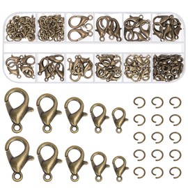 Glarks 170Pcs Bronze Lobster Claw Clasp with Open Jump Rings Kit 10mm 12mm 14mm 16mm 18mm Necklace Clasps for Bracelet Necklace Jewelry Making