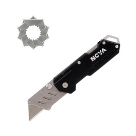Nova Folding Utility Knife with 10 Extra Utility Blades, Safety Lock and Belt Clip for Durable Box Cutter, Quick Change Blades (Black)