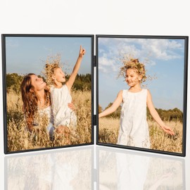 HIKWADERY 8x10 Picture Frame Double Hinged Folding, Elegant Thin Edge Metal Real Glass 8 by 10 Photo Frames, for Desktop and Wall Display, Holiday Gift Home Decorative (8 x 10, Black)