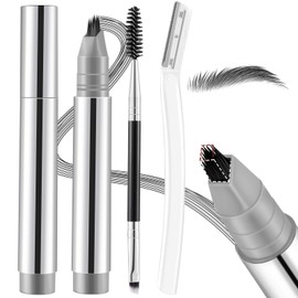 Microblading Eyebrow Pencils for Women Makeup – 3Pcs Brow Shaping Set, Liquid Angled Brush Eyebrow Pencil, Dual-Ended Brush & Razor – Natural Hair-Like Strokes, Waterproof, Long-Lasting (Black)