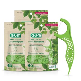 GUM Eco Clean Flosser Picks, promueve gomas más saludables, sabor a menta fresca, verde, 60 unidades (paquete de 3)