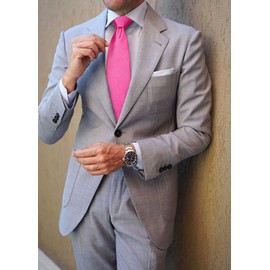 HISDERN Mens Ties Hot Pink Ties for Men Magenta Necktie Pocket Square Set Formal Satin Silk Solid Fuschia Tie Handkerchiefs Classic Wedding Neon Neck Tie Set