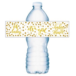 20 Gold It’s a Girl Oh Baby Water Bottle Labels; Baby Shower Set of 20 Waterproof Water Bottle Wrappers, Decorations; Gold and White.