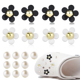 Barlone Pack of 18 Shoe Charms, Flower Shoe Pins for Crocs, PVC Flower Shoe Charms, Pearl Shoe Charms, Diamante Shoe Jewellery for Girls, Boys, Children, Polyvinyl Chloride, /