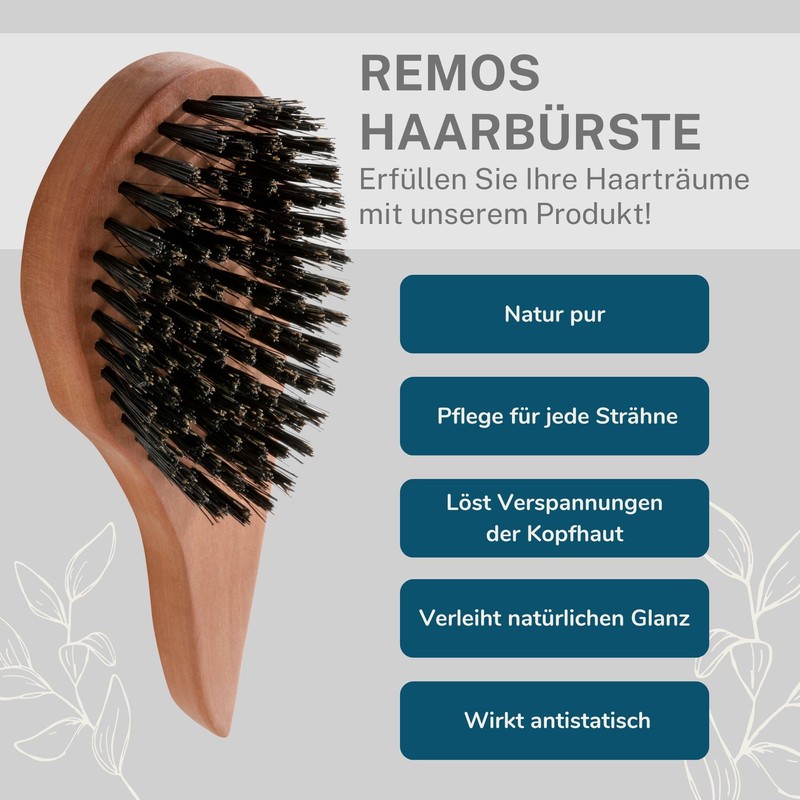 Remos natural hair brush made of 100% boar bristles with