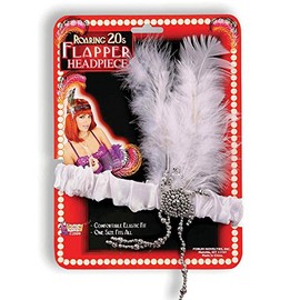 Flapper 1920's White Headband With Feathers