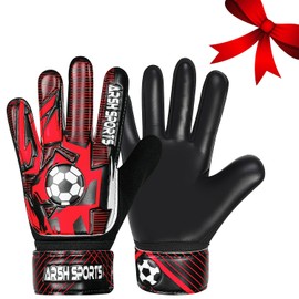 Arsh Sports Soccer Goalie Gloves for Kids,Goalkeeper Gloves for Youth Boys Girls 4MM Latex Palm,Anti Slip,Super Gip Double Wrist Protection (Black-Red, Size 8 Suitable for Size M-L Adult)