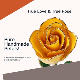OLEKURT 24K Gold Dipped Real Rose - Valentines Day Gift Anniversary Mother's Day Birthday Best Gift for Her Wife Girlfriend（Yellow Rose with Love Stand）