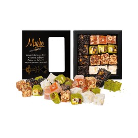 Mughe Gourmet Luxury Sultan Pistachio Turkish Delight Candy Elegant Gift Box - 12.35oz-350g-16pc - Lokum Delights Orange, Hazelnut, Almonds - Perfect Gifts for Mother's Day, Father's Day, Birthday