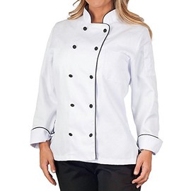 Womens Executive Chef Coat with Black Piping, S