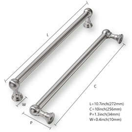 khtumeware 2 Pack 10 Inch Hole Center Brushed Satin Nickel Cabinet Pulls: Heavy Duty Zinc Cabinet Handles for Kitchens & Bathrooms