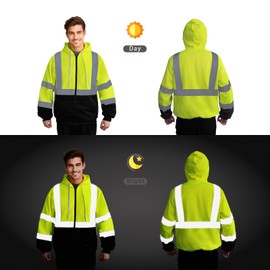 Besentinels Hi Vis Hoodie for Men Safety Hoodies for Men Reflective with Black Bottom, High Visibility Hoodie for Men with Construction Worker, Meets ANSI, Yellow-LLWY-XL