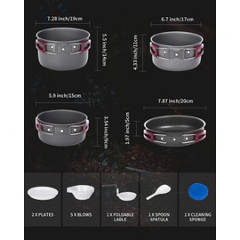 KingCamp 18 Pcs Camping Cookware Mess Kit Hard-Anodized Aluminum Camping Pots and Pans Backpacking Cooking Set with Tableware Bowls Plates Spoon for 5-6 People Outdoor Backpacking Hiking Picnic