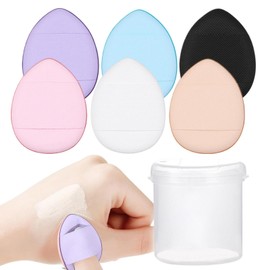 Finger Powder Puff - Facial Makeup Sponges Set of 6 - Loose Powder Puff with Small Case for Women & Girls Makeup Setting Wet & Dry