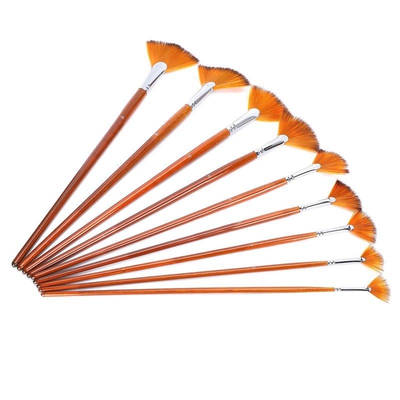 9Pcs Painting Brush Set Nylon Wool Fan shaped Watercolor Acrylic