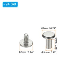 PATIKIL 24 Sets Chicago Screws, 3x6mm(DxH) Chicago Screws Phillips Binding Post Screw Bolts Leather Rivets 304 Stainless Steel Fasteners for Leather Belt Scrapbook Photo Albums, Silver