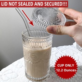 YAHUIPEIUS Glass Tumbler Stripe Glass Cup Coffee Cup With Lid and Straw Drinking Glasses for Water,Iced Coffee,Milk,Tea,Juice,LID NOT SECURED (A-Stripe)