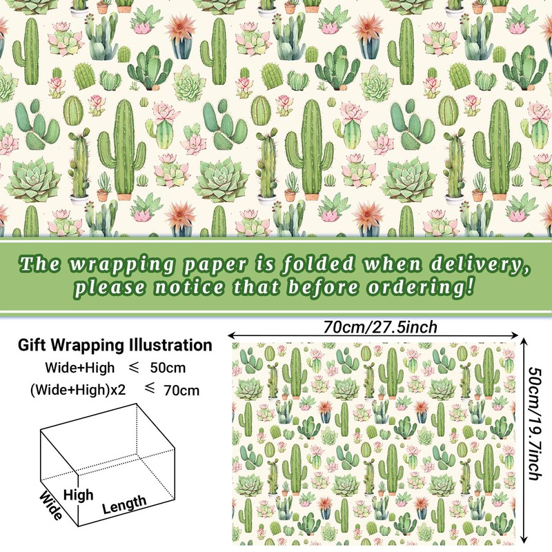 12 hojas de papel de regalo de cactus de 28