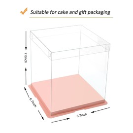 XININSUN XININSUN pink clear cake box with ribbon,4inch 6inch cake boxes,small transparent cake box cake carrier,square cardboard cake containers clear gift boxes for wedding,birthday,party(6pcs)