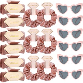 Tethzeng 18pcs Bridesmaid Scrunchies Proposal Gifts square 4.1inch last toast on the coast Bachelorette Hair Claws Clips Girls heart sunglasses gift for Wedding Party Favors(Rose Gold)