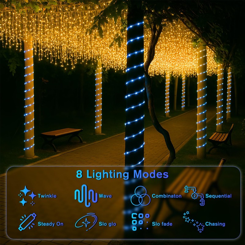 ANJAYLIA 33FT 100 LED Solar Rope Lights Outdoor Waterproof, Solar