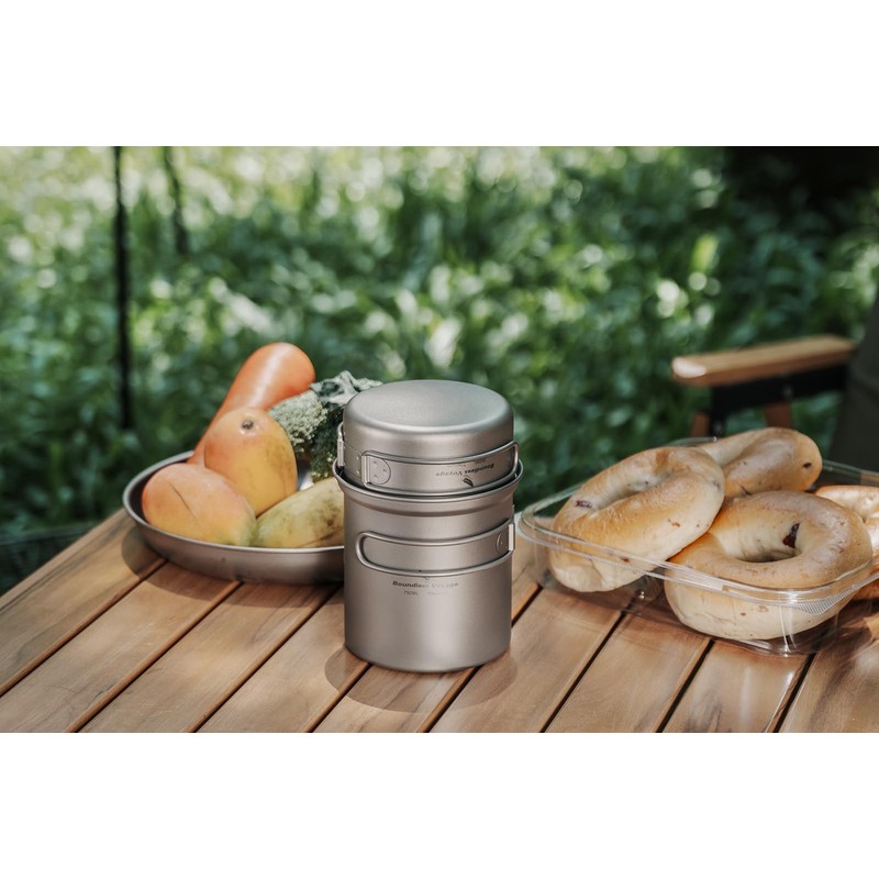 iBasingo Titanium Pot Pan Set Lightweight Camping Cookware Outdoor Kitchen