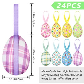 24 PCS Easter Eggs Hanging Ornaments, Buffalo Plaid Dots Easter Hanging Eggs Decorations, Colorful Decorative Baubles Ornaments, Spring Farmhouse Tree Ornaments Basket Filler Decor