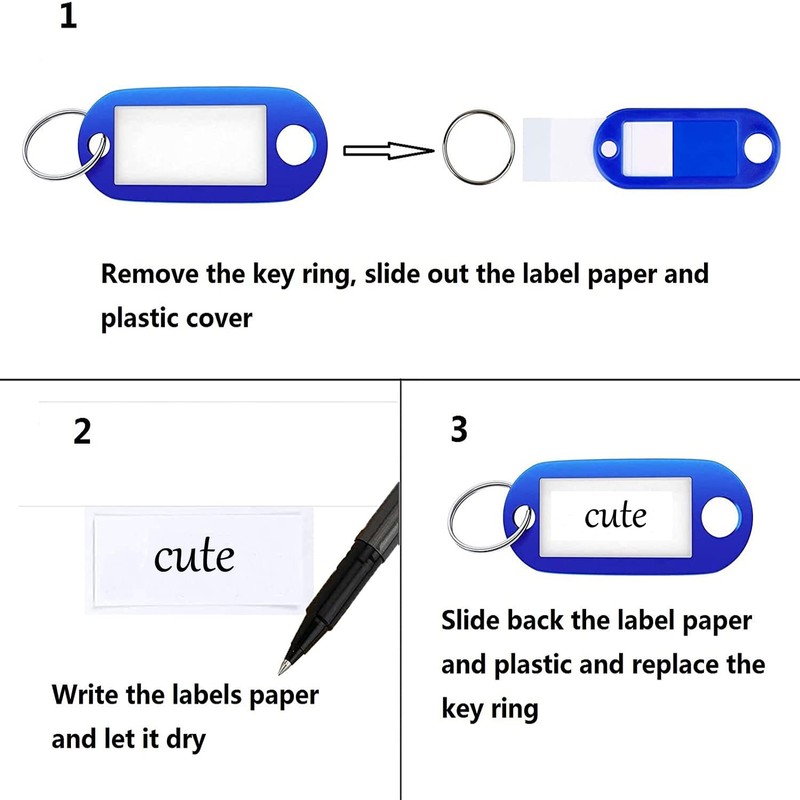 Key Fob with Writable Labels, Plastic Key Ring with Loops,