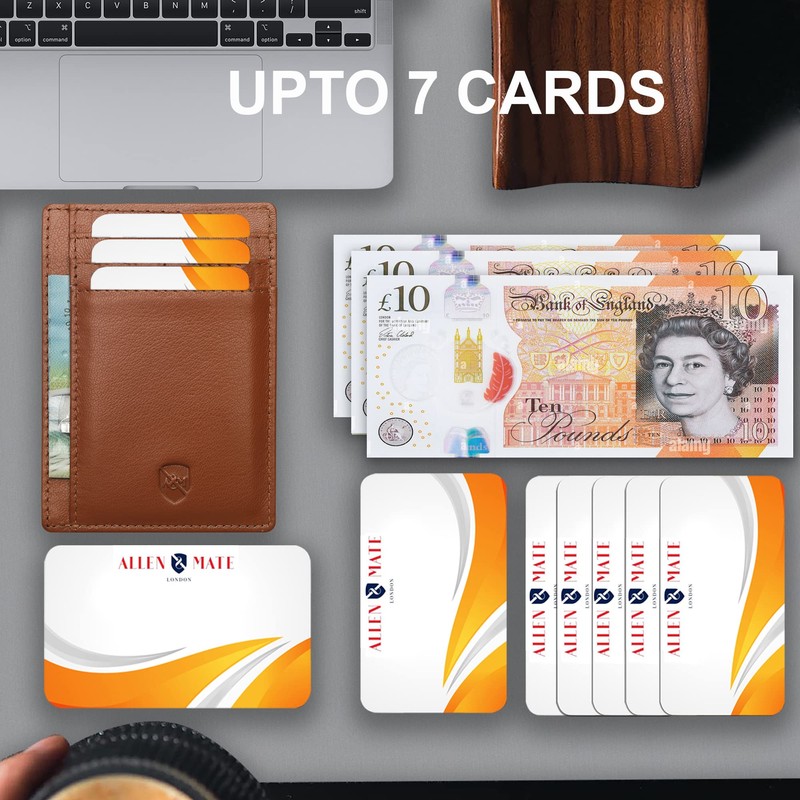 ALLEN & MATE Leather Card Holder Slim Wallet, RFID Blocking