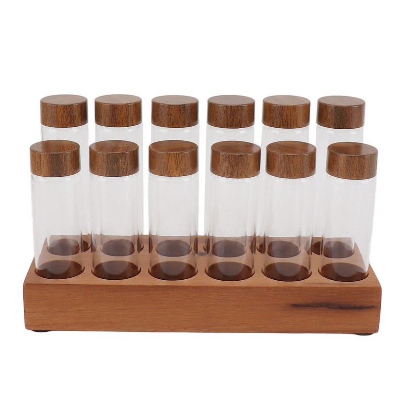 Coffee Bean Storage Tubes with Walnut Wood Stand Lid Glass