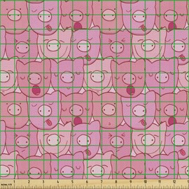Lunarable Pig Fabric by The Yard, Funny Snouts of Pigs with Different Emotions and Happy Animal Faces Tile Pattern, Decorative Fabric for Upholstery and Home Accents, 3 Yards, Soft Pink