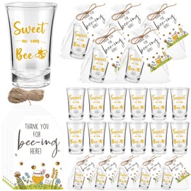 Pickmesh 50 Set Bee Theme Baby Shower Party Favors Sweet as Can Bee Shot Glasses Thank You Tag Bag and Rope Honey Bee Baby Shower Decoration Baby Shower Return Gift for Gender Reveal Party