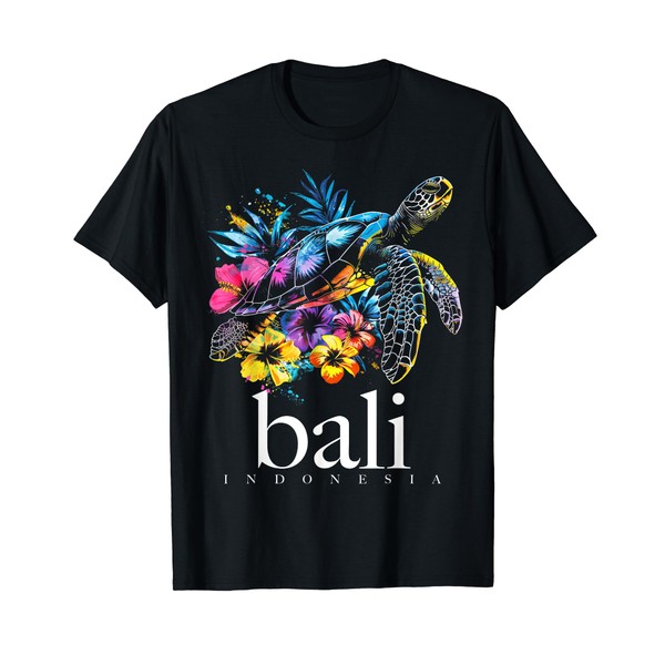 Bali Indonesia Sea Turtle Diving Surfer Souvenir T-Shirt, black