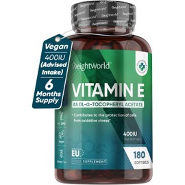 Vitamin E Capsules 400IU (Advised Intake) - 180 Vegan VIT E Oil Softgels - 6 Months Supply - Vitamin E Supplement - Natural Alpha Tocopheryl Acetate - Vitamin E Tablets Alternative