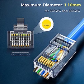 RJ45 Cat6 conectores de paso RJ45 modulares para cables UTP sólidos o trenzados, 100 piezas