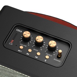 Lonzuer Vintage 80Watts No Distortion Wireless Bluetooth Wooden Portable Retro Blue Tooth Home Speaker with Deep Bass Subwoofer Fabric Grill Leather Strap Handle-Black