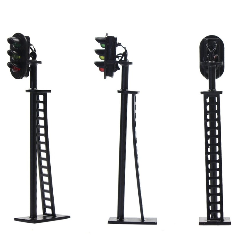 5pcs Model Railway 3-Light Block Signals G/Y/R HO Scale 6.8cm