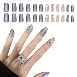 FineGood ネイルチップ ミディアム 24枚入り ネイルチップ 可愛い 手作り 短め 秋冬 和風 両面テープ フィンガースーツ 春夏 花嫁ネイル 光沢 成人式 入学式 卒業式 結婚式 付け爪 人気 シンプル ツールキット付