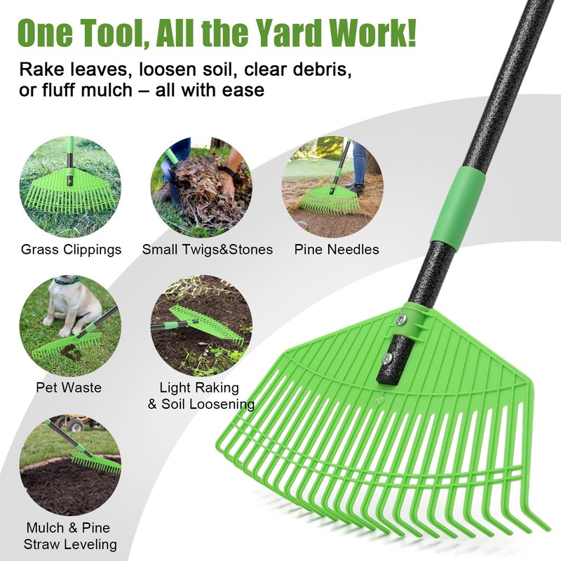 Plastic Leaf Rake - Upgraded Anti-Break Nylon Head,65" Adjustable Outdoor