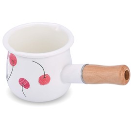 YumCute Home Enamel Milk Pot, Small Enamel Saucepan Milk Pot Butter Warmer 4 Inch 17 Oz Enamel Small Sauce Pan with Wooden Handle, Perfect Size for Heating Smaller Liquid Portions