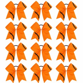 12 PCS Softball Bows 8" Softball Cheer Bows Bulk Hair Bows Cheerleading Sports Cheerleader Ponytail Holder Softball Accessories for Girls College Competition Orange