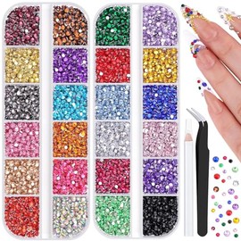 GeorgeX Cristales Decorativos para Manualidades, 24 Colores kit de Gemas Planas y Brillantes, Piedras y Gemas de Cristal para Uñas, Maquillaje, Ropa y Más
