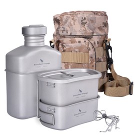 Boundless Voyage Ti2049C Titanium Military Canteen, Titanium Canteen, Hango Soldier Cooker Set, Mess Kit, 13.5 fl oz (400 ml) + 25.4 fl oz (750 ml) + 43.3 fl oz (1100 ml), Set of 3