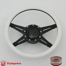 FLASHPOWER 14" Black Billet Steering Wheel Kit Half Wrap w/Horn Button&Adapter