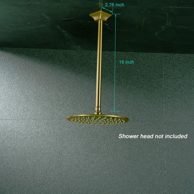 SEABEFORE 16" Ceiling Mounted Shower Arm Brushed Gold Shower Head