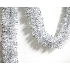 CareCheer 25 Feet Christmas Tree Tinsel Garland Metallic Twist Garland Sparkly Foil Streamer for Mardi Gras Parade Floats Christmas New Year Wedding Birthday, 4" x 25' (Silver & White)