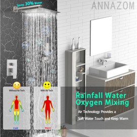 annazom Shower Faucet Combo Set with Shower Spray Wand Large 12 Inch Shower Head Brushed Nickel Surface High Pressure with Rough-in Valve, Brushed Nickel