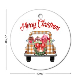 2022 Christmas Tree Ornament Merry Christmas and Happy New Year Ceramic Bauble Green Truck Decorative Hanging Keepsake Xmas Tree Decor Holiday Stocking Stuffer 3-Inch Gift Tag