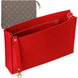 Soyizom Toiletry Pouch 19 26 Bag Organizer Insert for Cosmetics Tidy Organizer,Felt Purse Organizer Insert Ladies Tote Handbag Liner Pocket Organizer with Keychain & Gold Buckle & Zip(Small-19,Red)
