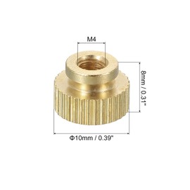 sourcing map Knurled Thumb Nuts, 2Pcs M4 x D10mm x H8mm Brass High Head Blind Hole with Collar High Head Blind Hole Round Knobs Fasteners for 3D Printer Parts, Machine Tools